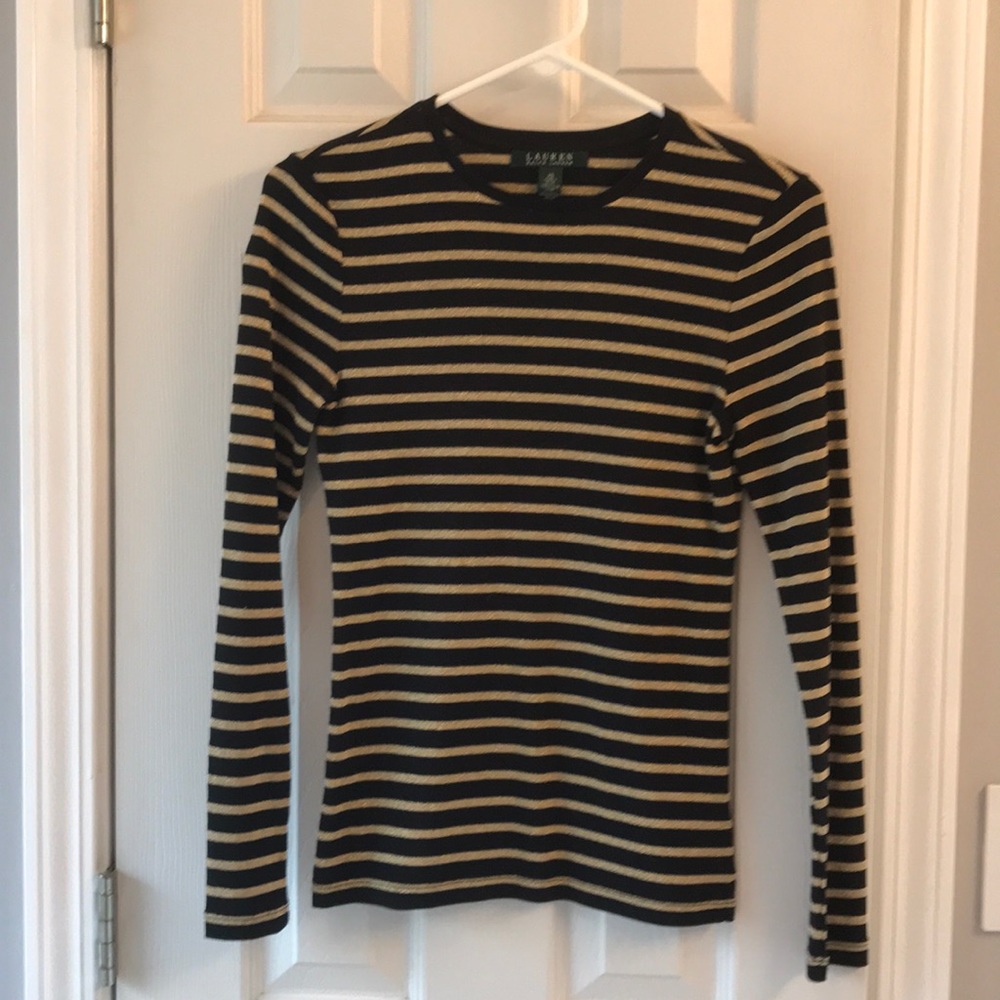 XS Ralph Lauren black & gold shimmer striped shirt